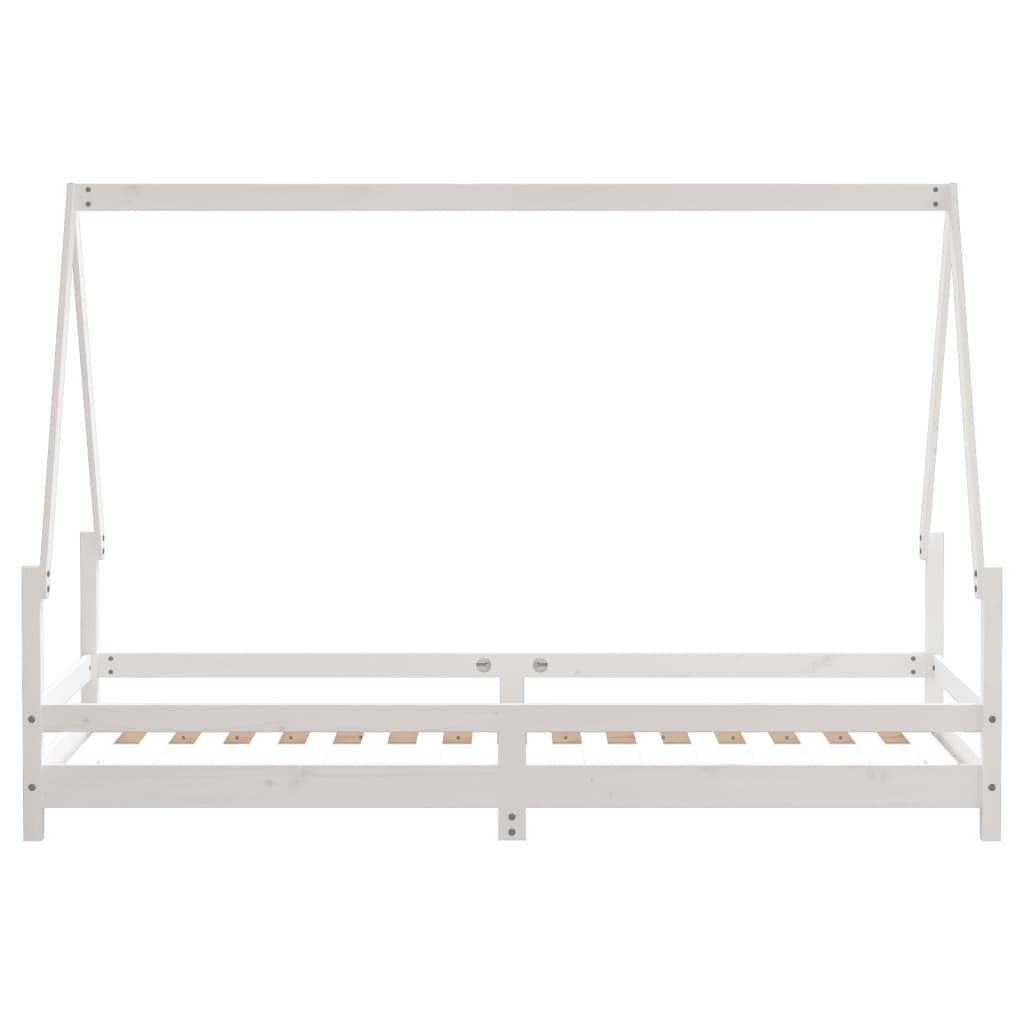Side view of the white wooden kids bed frame showing its simple construction