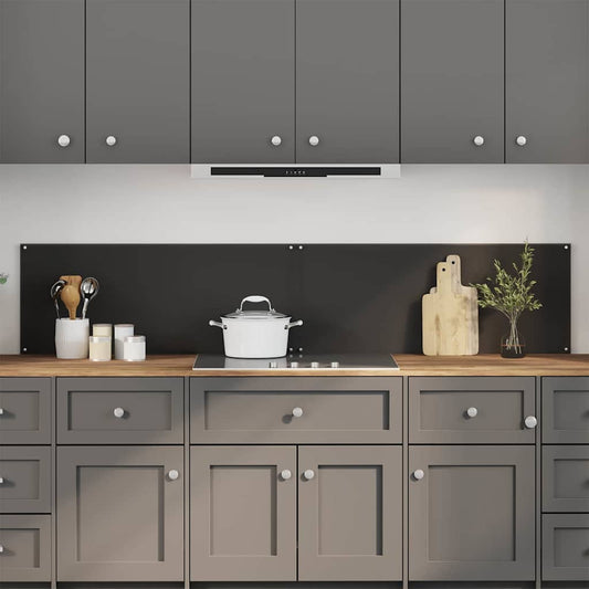 vidaXL Kitchen Backsplash 2 pcs Black Tempered Glass installed behind a modern kitchen hob