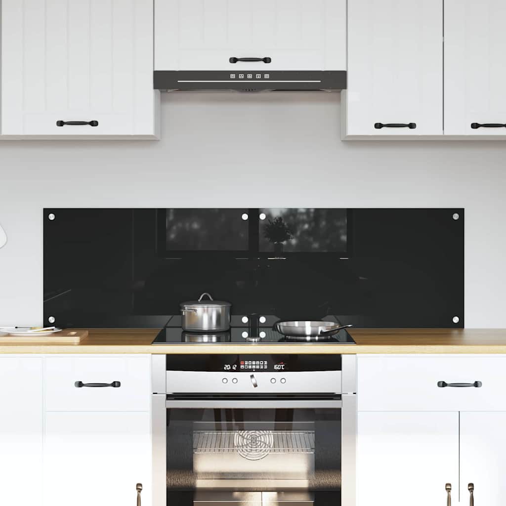 vidaXL Kitchen Backsplash 2 pcs Black Tempered Glass fitted behind a hob