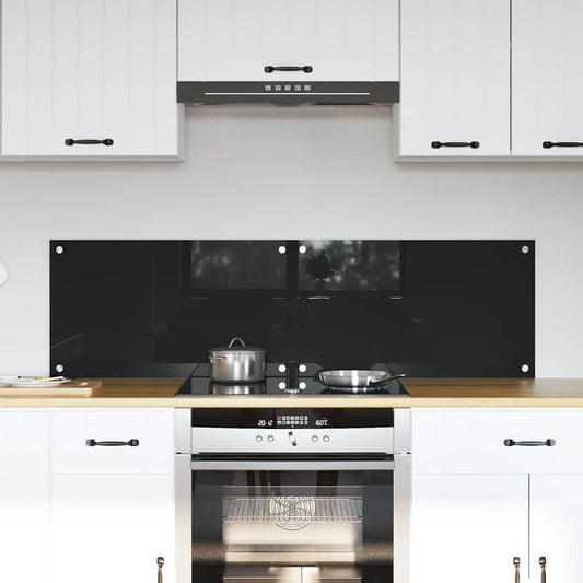 vidaXL Kitchen Backsplash 2 pcs Black Tempered Glass fitted behind a hob