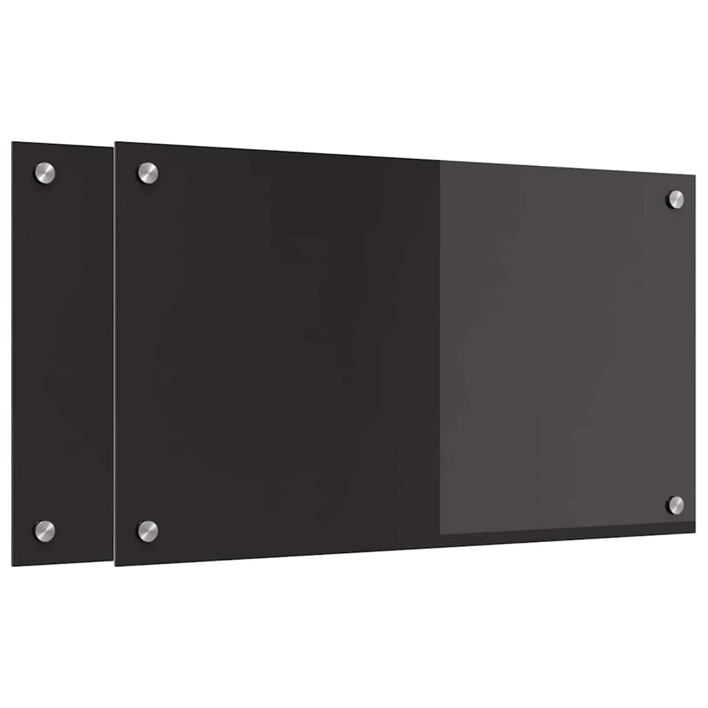 Two black tempered glass kitchen backsplashes shown from the side