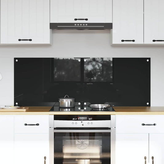 vidaXL Kitchen Backsplash 2 pcs Black Tempered Glass installed behind a modern kitchen hob