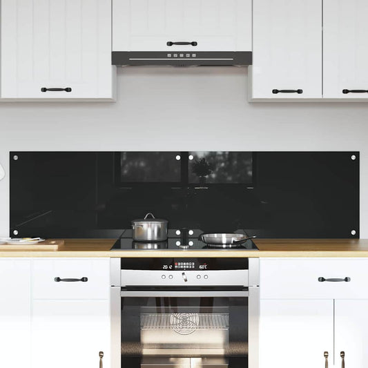vidaXL Kitchen Backsplash 2 pcs Black Tempered Glass installed above a hob