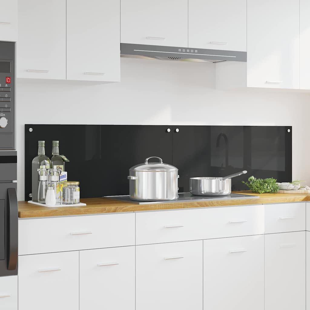 vidaXL Kitchen Backsplash 2 pcs Black Tempered Glass fitted behind a hob