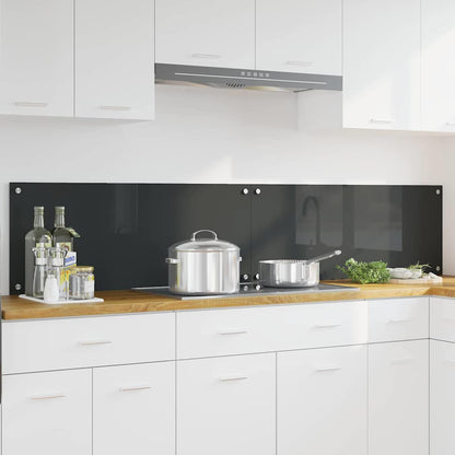 vidaXL Kitchen Backsplash 2 pcs Dark Grey Tempered Glass installed behind a hob in a modern kitchen