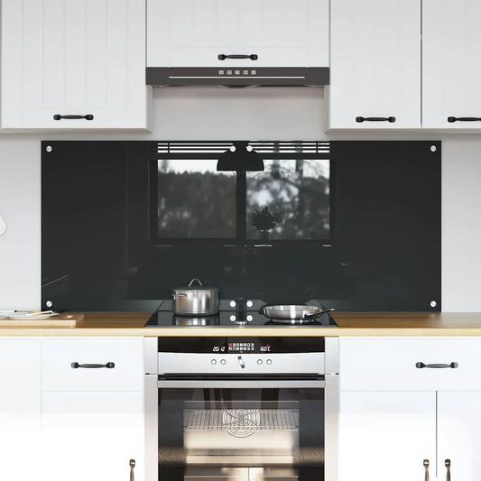 vidaXL Kitchen Backsplash 2 pcs Dark Grey Tempered Glass installed behind a modern kitchen hob