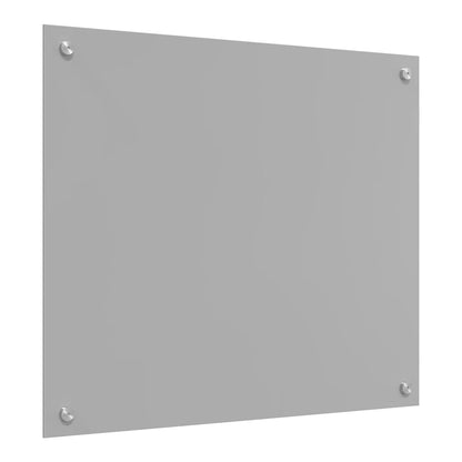 Light grey tempered glass kitchen backsplash with fixing points