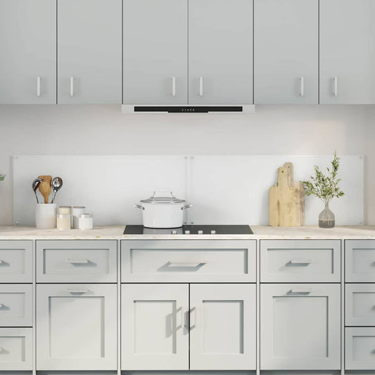 vidaXL Kitchen Backsplash 2 pcs Transparent Tempered Glass installed behind a modern kitchen hob