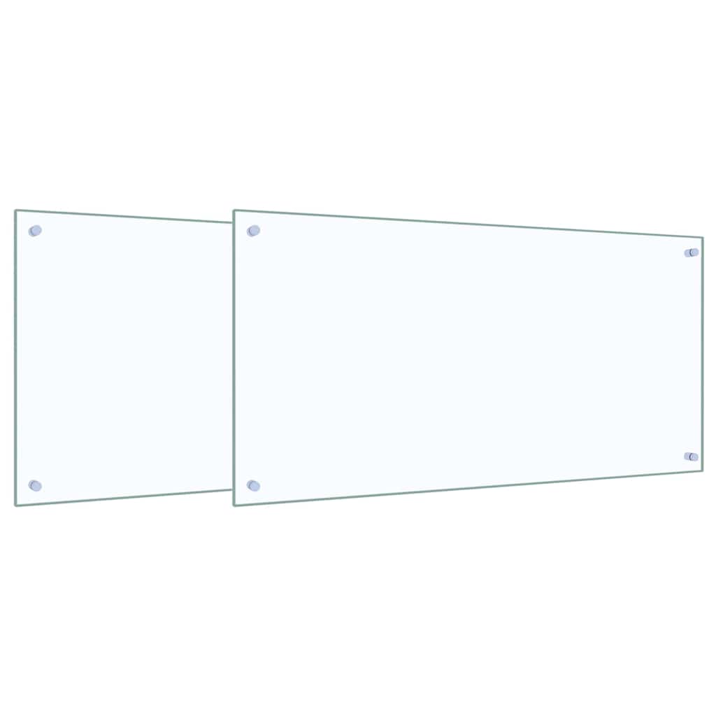 Two transparent tempered glass kitchen backsplashes shown side by side