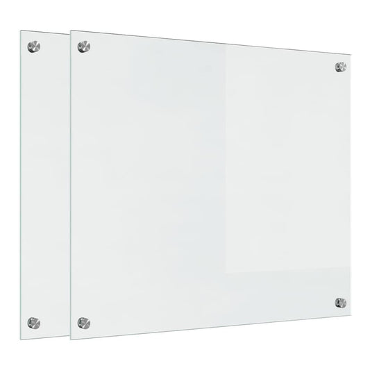 two transparent tempered glass kitchen backsplashes with corner fixings