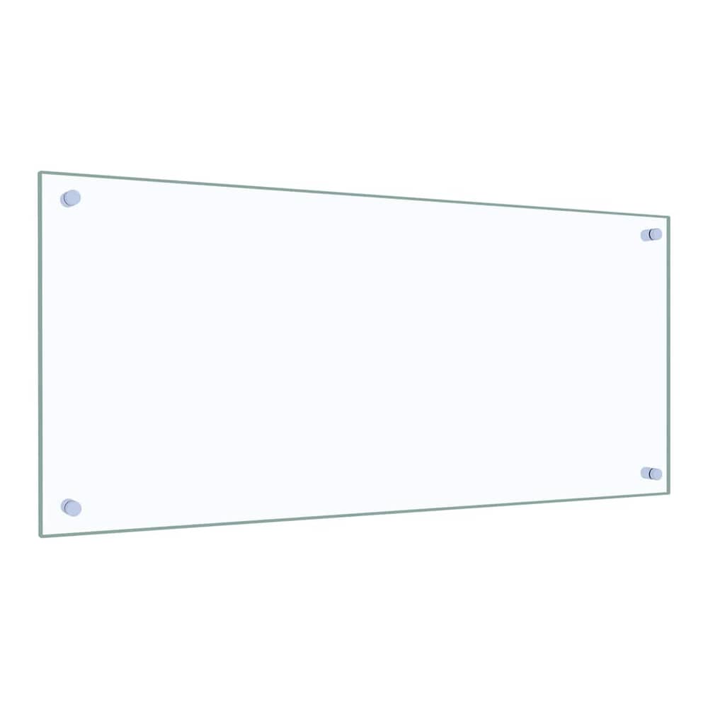 A single transparent tempered glass backsplash with four fixing points