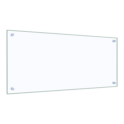 A single transparent tempered glass backsplash with four fixing points