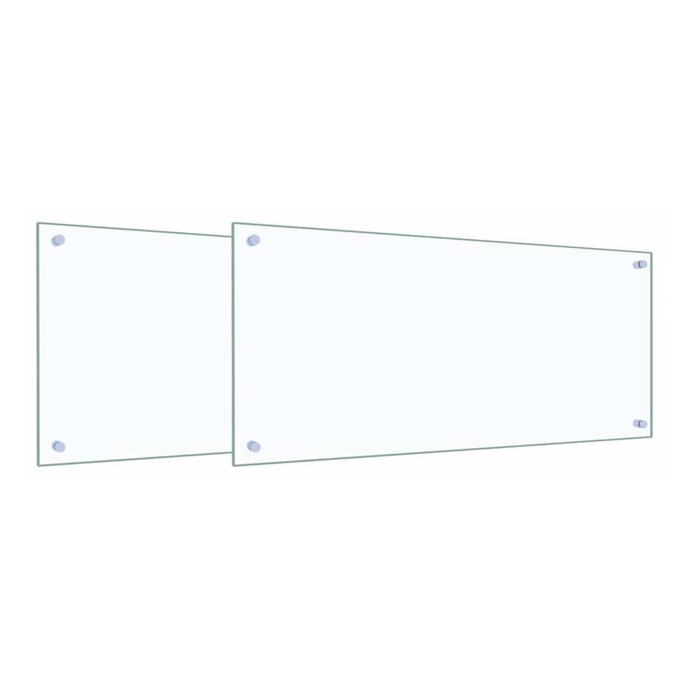 Two transparent tempered glass backsplashes shown side by side