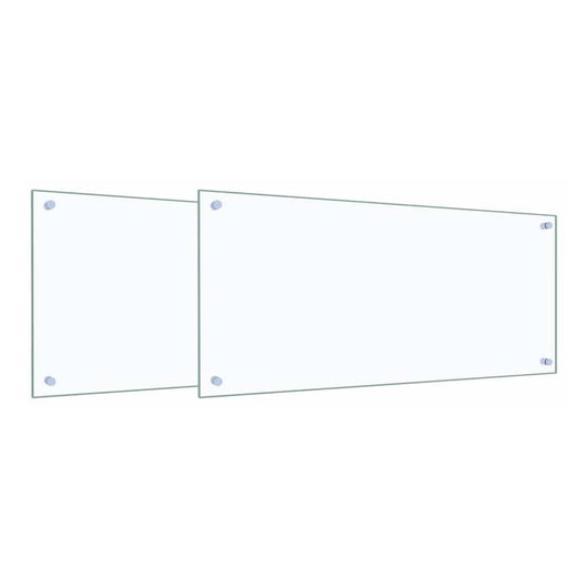 Two transparent tempered glass backsplashes shown side by side