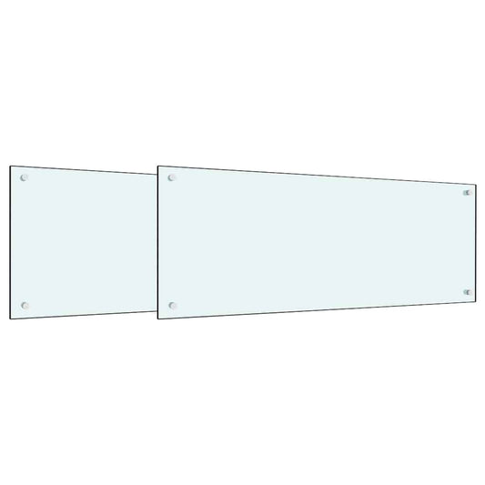 Two white tempered glass backsplashes for a kitchen, shown separately