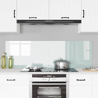 the kitchen backsplash panels mounted on a wall above a hob with cooking pots and pans