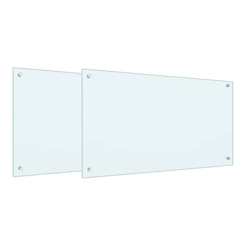 Two white tempered glass kitchen backsplashes with fixing points