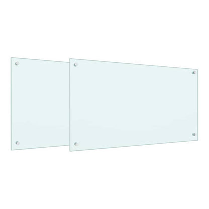 Two white tempered glass kitchen backsplashes with fixing points