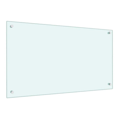 A white tempered glass kitchen backsplash with fixing points