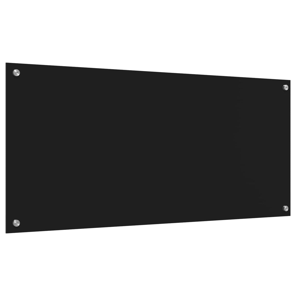 a black tempered glass kitchen backsplash mounted on a white background