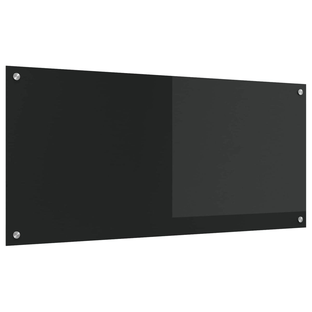 vidaXL Kitchen Backsplash Black Tempered Glass, a plain black rectangular panel with four silver screw fixings