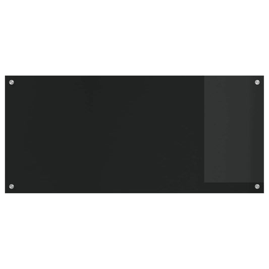 black tempered glass kitchen backsplash, showing the full product with screw fixings