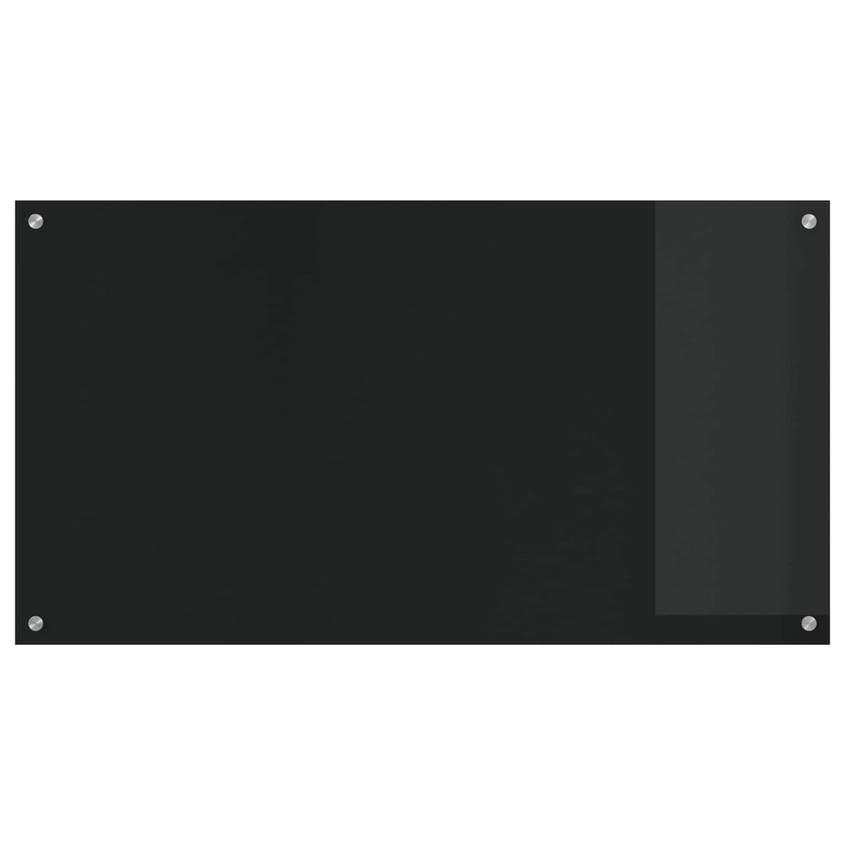black tempered glass kitchen backsplash showing a slight sheen on the right side