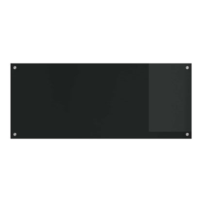 the black kitchen backsplash, showing a slightly lighter rectangular area on the right side
