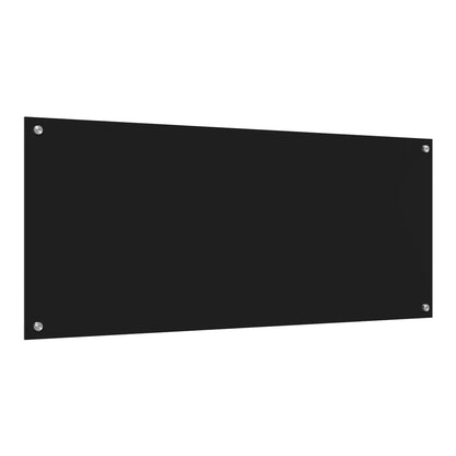 the black kitchen backsplash, a plain rectangular panel with screws on the left