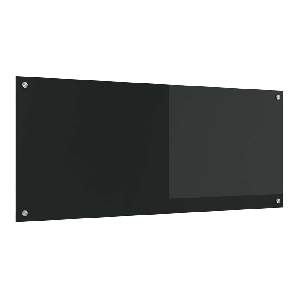 vidaXL Kitchen Backsplash Black Tempered Glass, a plain black rectangular panel with four silver screws