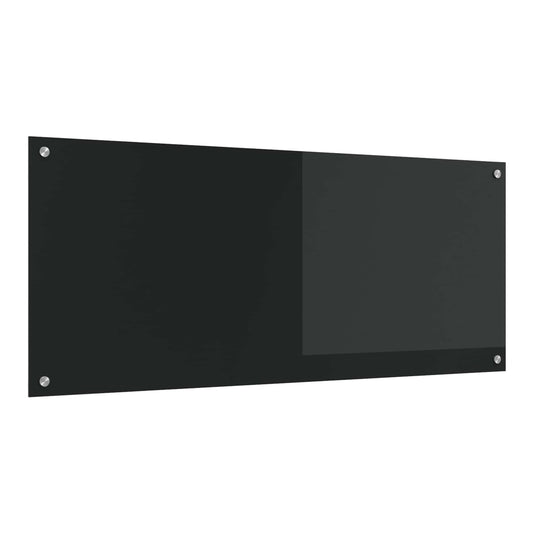 vidaXL Kitchen Backsplash Black Tempered Glass, a plain black rectangular panel with four silver screws