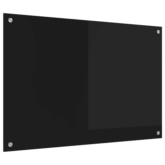 black tempered glass kitchen splashback mounted on a wall