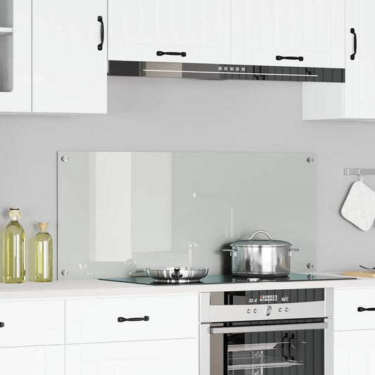 vidaXL Kitchen Backsplash Transparent Tempered Glass fitted behind a hob