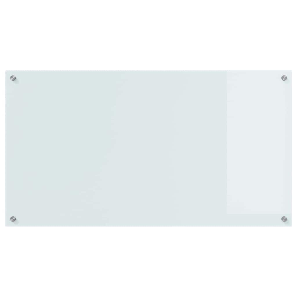 White tempered glass kitchen backsplash with screw fixings