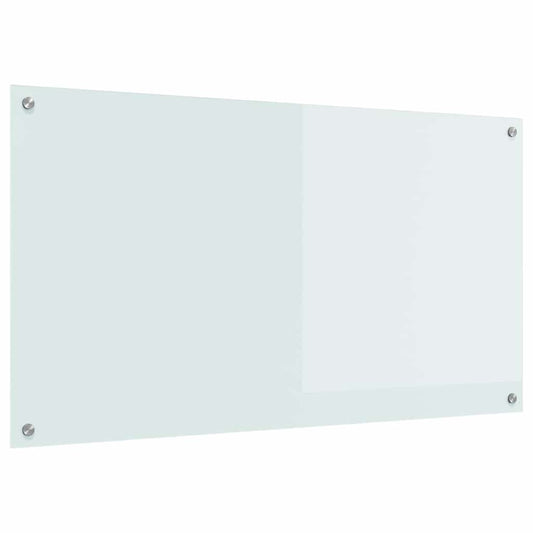 White tempered glass kitchen backsplash mounted on a wall with screws