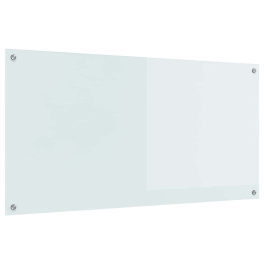 White tempered glass kitchen backsplash shown mounted on a wall