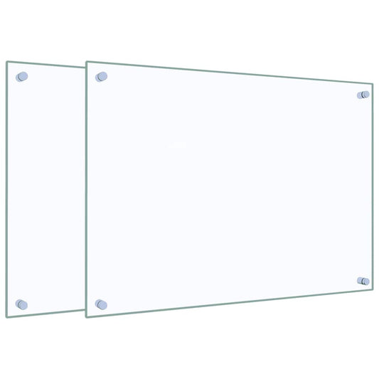 Two transparent glass backsplashes with fixing points