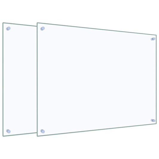 Two transparent tempered glass kitchen backsplashes shown together