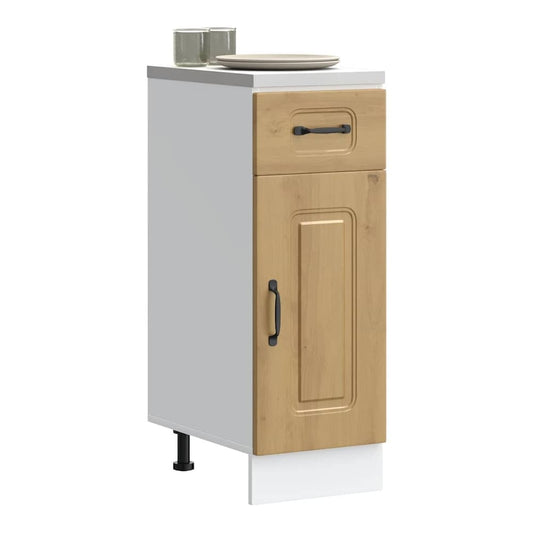 Kitchen Base Cabinet "Kalmar" Engineered Wood Artisan oak 1x bottom cabinet (1 door 1 drawer) 30 cm wide 81.5 cm high–1x wall cabinet (1 door) 30 cm wide 100 cm high 1x bottom cabinet (1 door 1 drawer) 30 cm wide 81.5 cm high