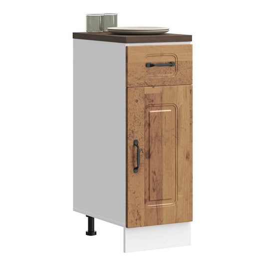 Kitchen Base Cabinet "Kalmar" Engineered Wood Old wood 1x bottom cabinet (1 door 1 drawer) 30 cm wide 81.5 cm high–1x wall cabinet (1 door) 30 cm wide 100 cm high 1x bottom cabinet (1 door 1 drawer) 30 cm wide 81.5 cm high