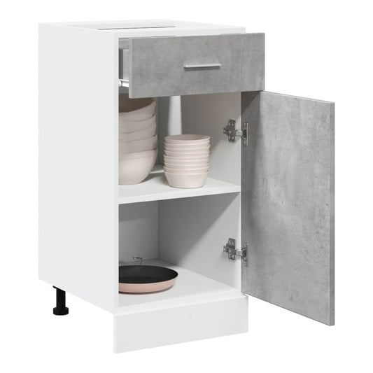 Kitchen Base Cabinet "Lyon" Engineered Wood Concrete grey 1x bottom cabinet (1 door 1 drawer) 30–1x hanging cabinet (1 door) 30 cm wide 100 cm high 1x bottom cabinet (1 door 1 drawer) 40 cm