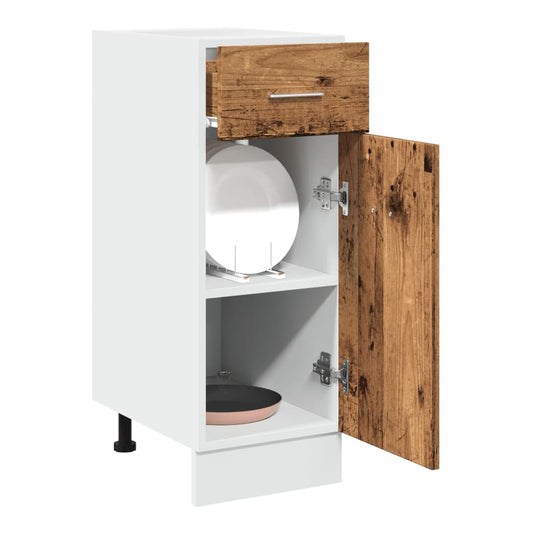 Kitchen Base Cabinet "Lyon" Engineered Wood Old wood 1x bottom cabinet (1 door 1 drawer) 30–1x hanging cabinet (1 door) 30 cm wide 100 cm high 1x bottom cabinet (1 door 1 drawer) 30 cm