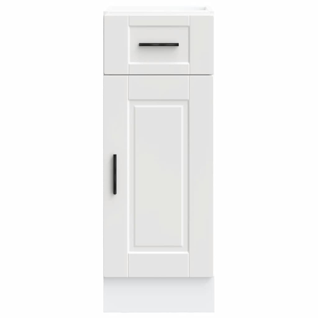 A white kitchen base cabinet with a drawer and a door, isolated on a white background