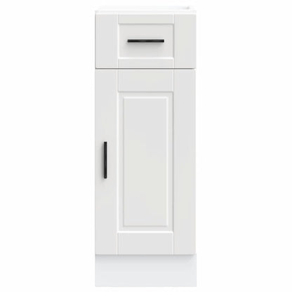 A white kitchen base cabinet with a drawer and a door, isolated on a white background