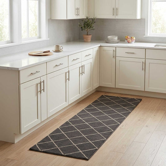 vidaXL Kitchen Rug Anthracite Checked 300 x 60 cm 100% Polyamide 1