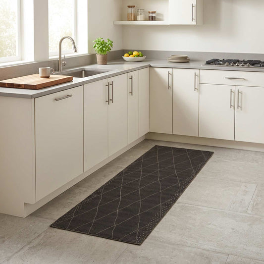 vidaXL Kitchen Rug Anthracite Checkered 300 x 60 cm 100% Polyamide 1