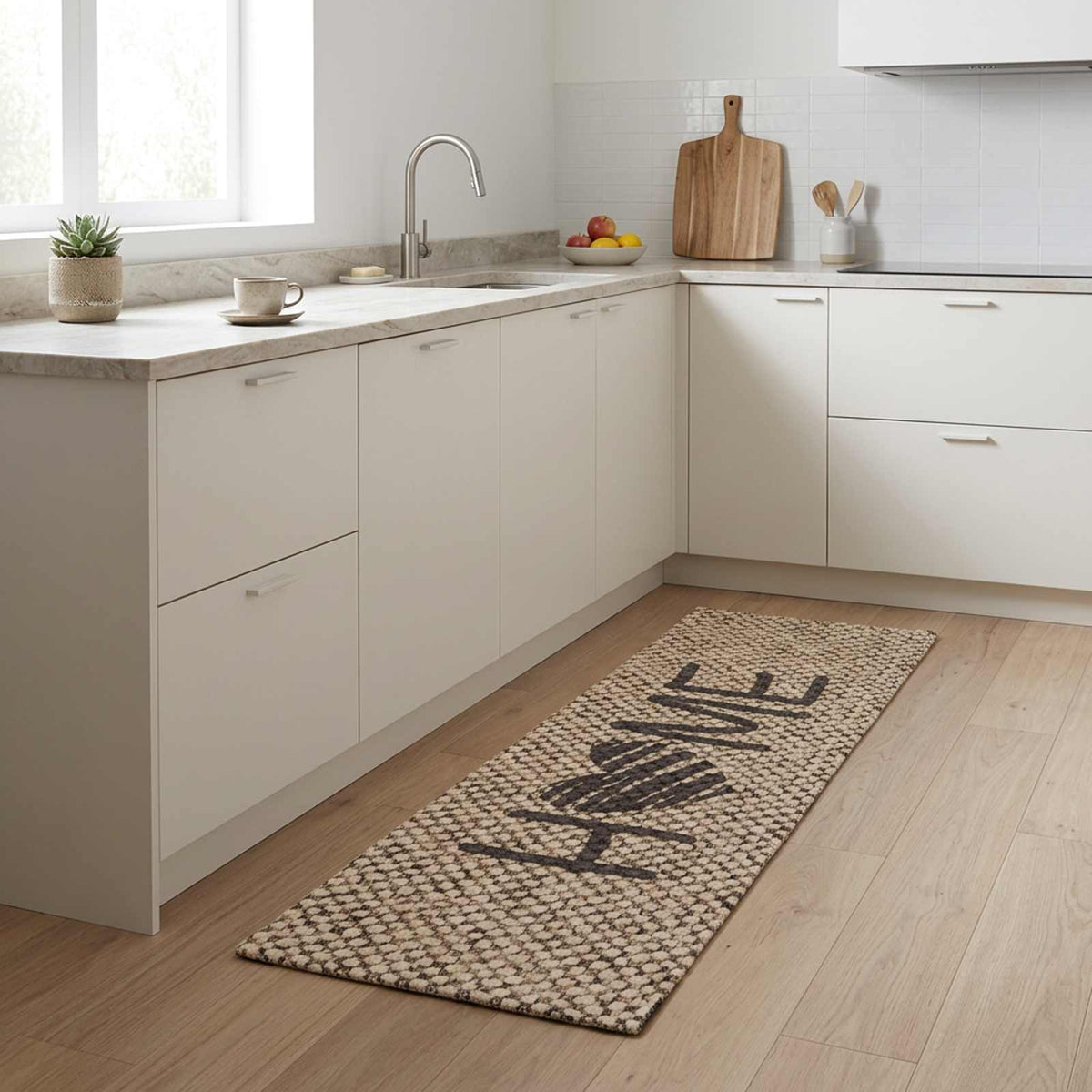 vidaXL Kitchen Rug Beige Home 300 x 60 cm 100% Polyamide Washable 1