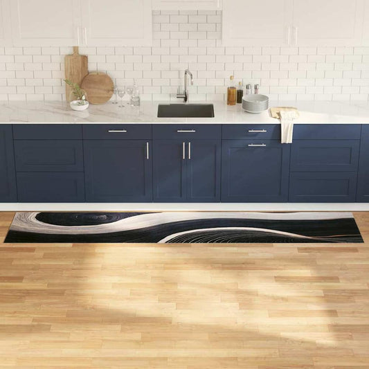 vidaXL Kitchen Rug Black 300 x 60 cm Velvet laid out in a modern kitchen
