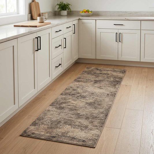 vidaXL Kitchen Rug Brown Concrete 300 x 60 cm 100% Polyamide Washable 1