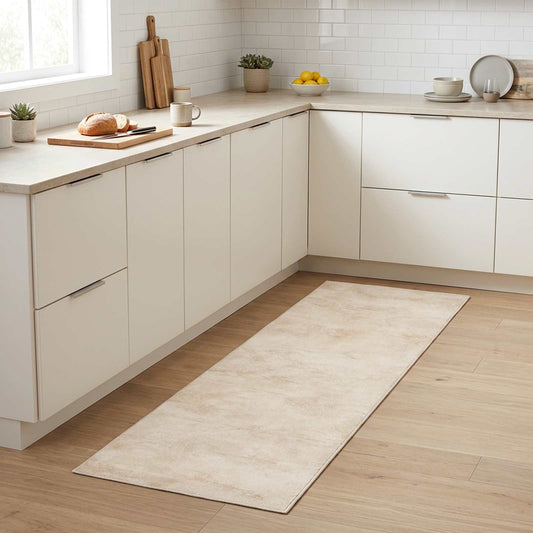 vidaXL Kitchen Rug Cream Concrete 300 x 60 cm 100% Polyamide Washable 1